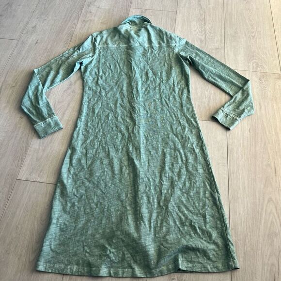 Peruvian Connection Dress small Green Lagos Button Front Long Sleeve Shirtdress - Picture 2 of 8